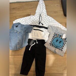 6/12 bundle little bipsy windbreaker, jeans, blue jean shirt, mamas boy shirt